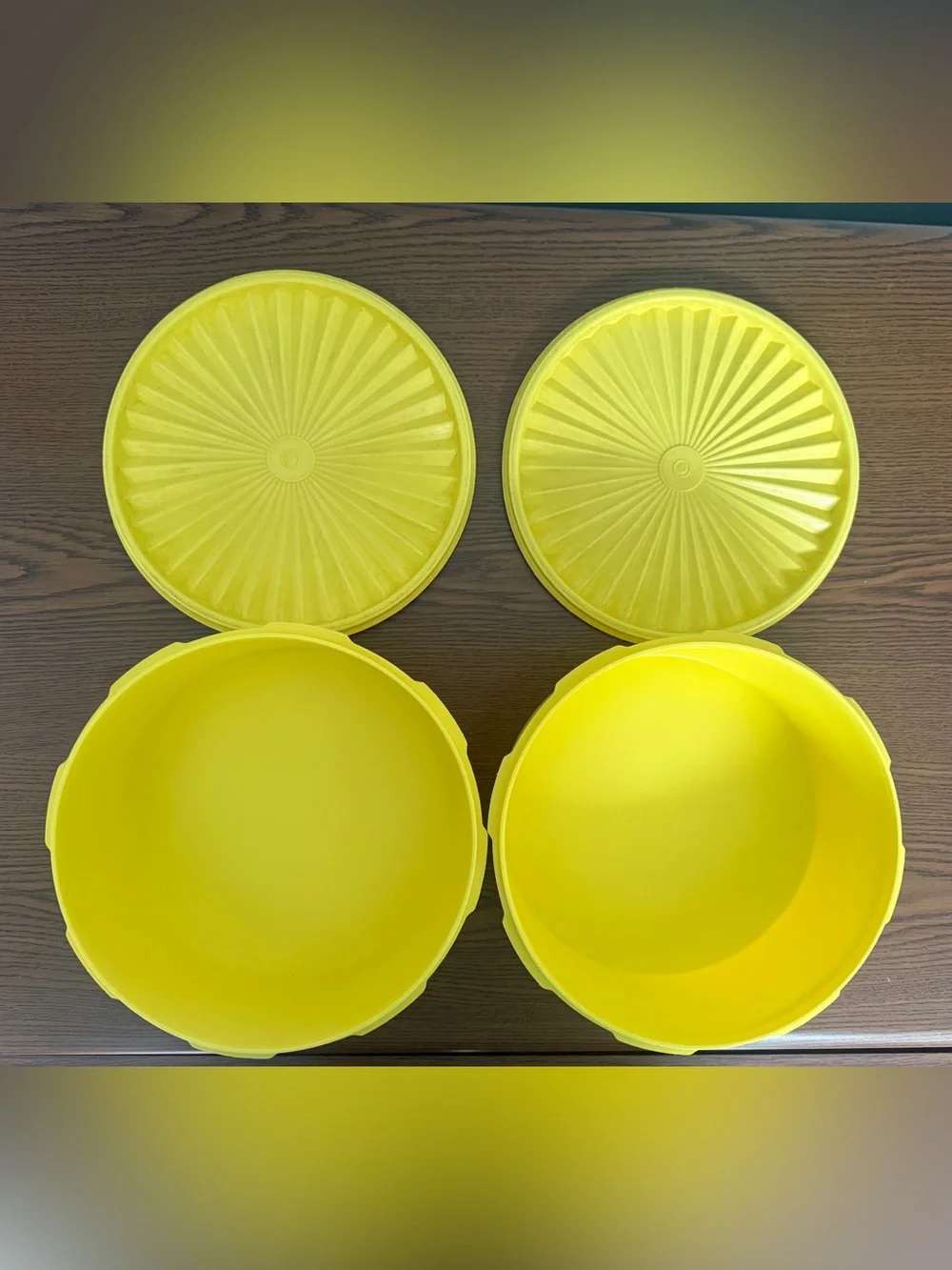 Two Tupperware Daffodil Yellow Stackable Food Storage Canisters #1204 with Lids